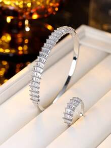 1 Set Luxury Stacked Design Bracelet & Ring Set, Niche Elegant Accessories - Bracelet Ring Set - View 5