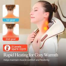 SOKANY Wireless Neck & Shoulder Massager, Simulates Manual Massage, 6 Massage Heads, Dual-Direction Kneading Heating Therapy, 45° Ergonomic Angle, One-Button Simple Operation, Portable Suitable For Home/Office, Removable Washable Fabric Cover, Perfect Gift For Elders - Multicolor - View 4