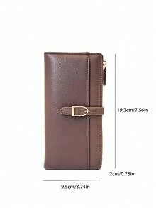 Dompet Panjang Kulit PU Patchwork Baru untuk Wanita, Dompet Lipat Minimalis dengan Slot Kartu dan Penutup Jepret - Chocolate Brown - View 7