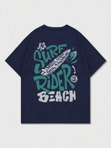 Men's Casual Retro Short-Sleeved T-Shirt With Beach And Surf Print, Comfortable And Breathable, Suitable For Summer, Fashionable Standout - 灰色 - 查看 6