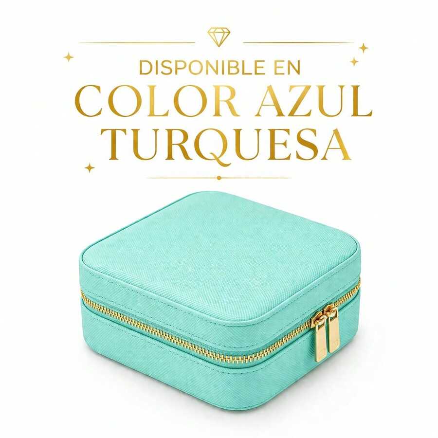 Joyero pequeño de cuero PU, joyero portátil de viaje para anillos, colgantes, pendientes, cajas de almacenamiento - Azul Cadete - Ver 1
