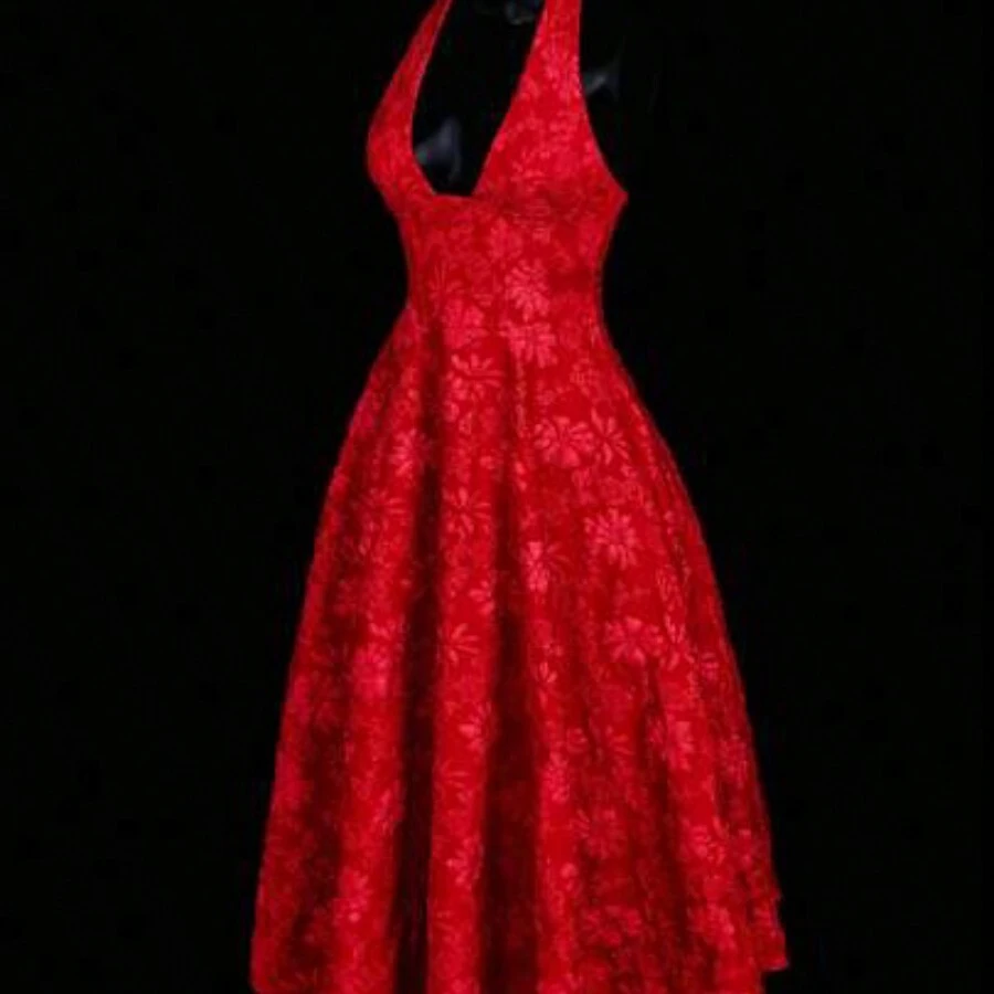 ICON Deep V-Neck Bowknot Strap Jacquard Palace Style Romantic Satin Dress White Dresses For Women - Rojo - Ver 1