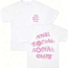 Cotton Double-Sided Printed, Anti Social Club Printed T-Shirt, Suitable For Daily Wear, Casual Summer Wear, Slightly Elastic, Breathable, Outdoor Holiday Sports, Gift T-Shirt, Holiday Gift, Perfect Gift. - trắng - Xem 6