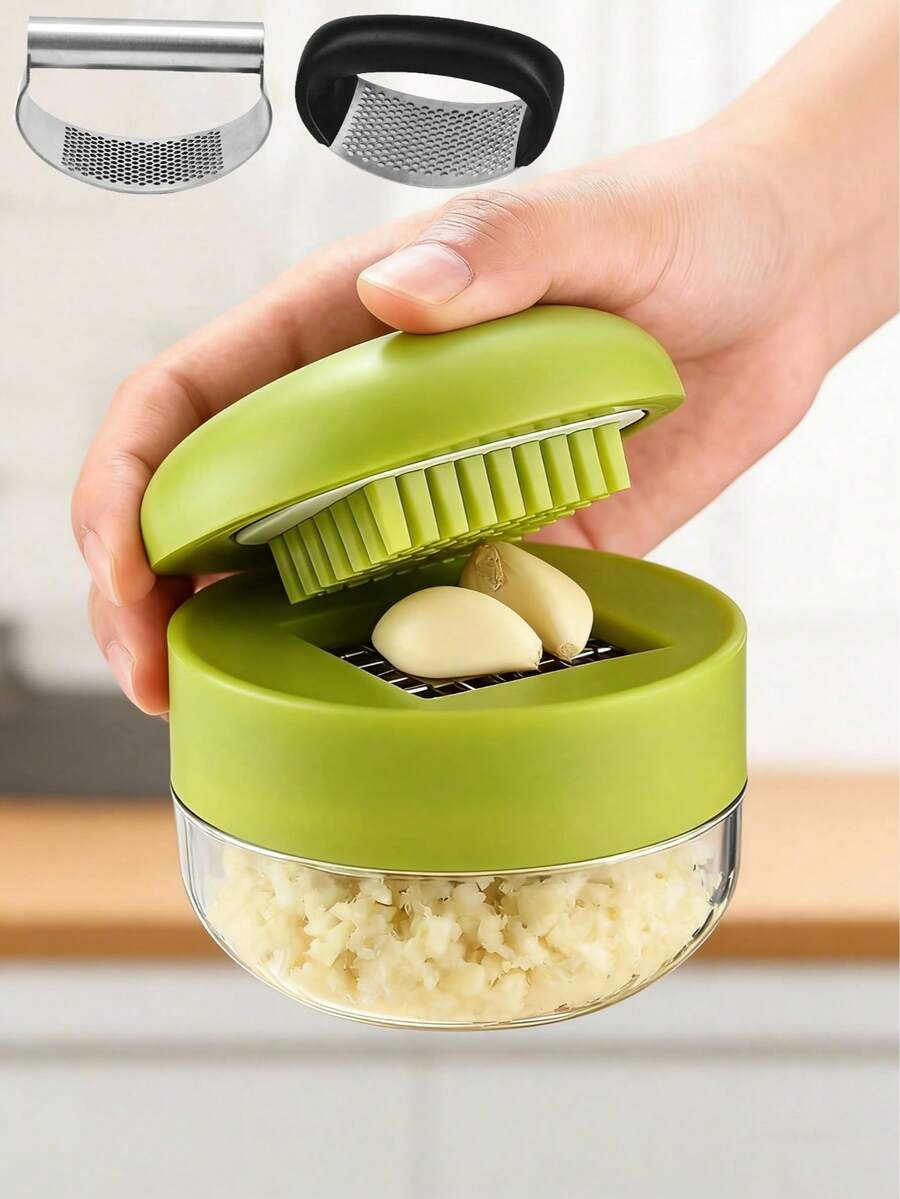 1個手動大蒜壓榨器與研磨器 - 多功能廚房工具，可用於切碎、切片和研磨，適用於家庭、餐廳、戶外和餐車使用，便攜式手持設計，塑料和大蒜瓣研磨器，廚房用品，烹飪用品，旅行和戶外必需品，易於攜帶，家居裝飾，返校季節，女性禮物，男性禮物
