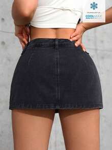 Tall Minifalda vaquera ultracorta, de moda para el verano - Negro - Ver 2