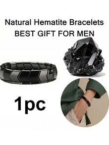 Xiacheng 1/2pcs Hematite Stone Bracelet, Natural Healing Stone Beads Adjustable Elastic Bracelet, Fashion Accessory To Boost Confidence - Black - View 15