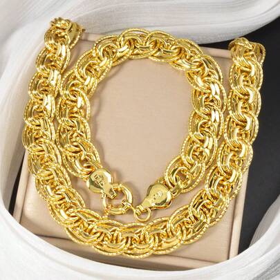 2 piezas Elegante Encanto Conjunto de Collar y Pulsera Chapado en Oro de 14K de Cobre para Mujer, Uso Diario y Fiesta, Regalo Exquisito