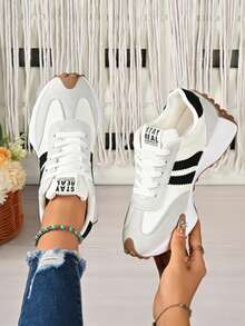 Women's White Casual Sneakers, Low-Top, Lightweight, Non-Slip, Wear-Resistant, Low Heel, Round Toe, Breathable, Lace-Up, Suitable For Outdoor Sports, Spring/Autumn - trắng - Xem 4