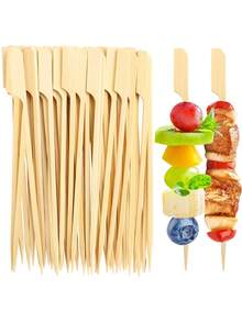 100 que xiên tre dẹt, que xiên nướng bằng gỗ dùng một lần, que xiên cocktail dài, thích hợp để nướng, xiên trái cây, cocktail, món khai vị, đồ dùng tiệc tùng, đĩa khai vị, trang trí tiệc sinh nhật và nhận biết món ăn. - Nhiều màu - Xem 8