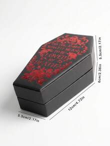 Gothic Coffin Jewelry Storage Box, Black With Red Embossed Design, Portable Jewelry Organizer For Rings, Necklaces & Earrings, Perfect Goth & Alt Gift - Multicolor - View 3