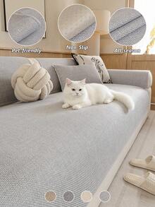 1pc Solid Color Minimalist Chenille Sofa Cushion, Anti-Slip Wear-Resistant, Pet Stain-Resistant, Suitable For 1-4 Seater Sofa Protection, All-Season Use, Suitable For Living Room Bedroom Study Decoration, Machine Washable - Multiple Styles - View 9