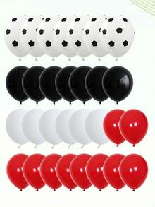 30 pezzi Set di palloncini a tema calcio, palloncini in lattice da 12 pollici con stampa da calcio in nero, bianco e rosso, adatti per feste di compleanno, partite di calcio, tifoseria per i Mondiali, decorazione per festa di nascità - Multicolore - Visualizzare 2