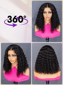 OQ Hair Wear And Go Natural Black Deep Wave Wig, 7x5 Pre-Cut Transparent Lace Front Wig, 180% Density, 10-16 Inch Pre-Plucked Hairline, Natural Looking Human Hair, Free Shipping For Christmas, Essential For Halloween Travel, Y2K Style, Fashionable, Perfect For Holiday Vacation - S1 - View 6