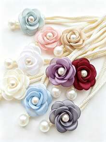 2pcs Bohemian Style 3D Floral Curtain Tiebacks, Pearl Decorated Adjustable Curtain Clips, Luxury Curtain Buckle Rings For Living Room And Bedroom - Multicolor - View 10