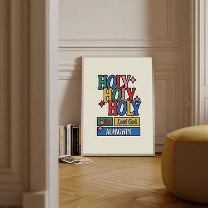 1pc Holy Holy Holy Christian Wall Art Picture Colorful Typography Inspirational Prints Canvas Paintings Bible Verse Scripture Poster Retro Religious Wall Decor For Bedroom Living Room Aesthetic Unframed / Framed/Wooden Poster Hanger