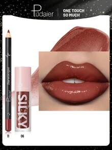 Pudaier Set de 2 en 1 para labios: Lápiz delineador de labios nutritivo y brillo de labios | De larga duración, sin manchas, tonos universales | Excelente regalo para el Día de San Valentín - 11+06 - Ver 8