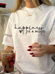 Women's Short-Sleeved, Crew-Neck, Loose-Fitting T-Shirt With A Cute, Casual Design. A Fashionable Everyday Wear Piece, Perfect For Holidays. This Printed Short-Sleeved T-Shirt Is Suitable For Valentine's Day, Back-To-School Season, Teacher's Day, And Other Special Occasions. Pink - 白色 - 查看 12