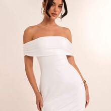 Summer Beach Vacation Solid White Off-Shoulder Back Bow Mini Dress, Suitable For Daily Dating, Night Out, Nightclubs, Parties, Get-Togethers, Cocktail Parties, Pool Parties, Back-To-School Season Clothes, School Season Dresses, Holiday Dresses Women's Dresses, Elegant, Beach Outfits For Woman / Beach, Wedding Guest Dress Women / Bridal Shower Dress White, Graduation Dress / Graduation Outfit, Brunch Outfits For Women, Concert Outfit Women / Rave Outfits Festival / Country Concert Outfi - Blanco - Ver 5