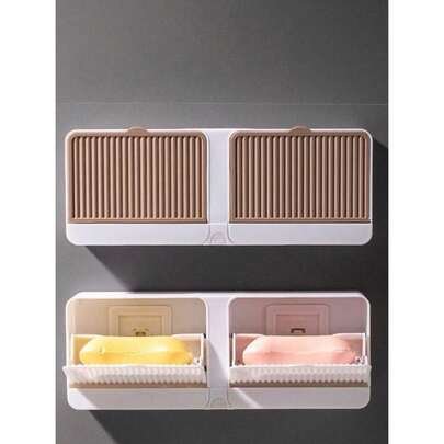 1 pieza Jabonera de doble compartimento, caja de almacenamiento montada en la pared, organizador multifuncional, accesorios de baño impermeables, decoración del hogar, adecuado para otoño, vuelta al colegio