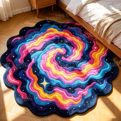1 pieza Alfombra decorativa de cielo estrellado de lana sintética lavable y antideslizante, fácil de limpiar diariamente, diseño único con elemento estrellado, adecuada para sala de estar, dormitorio, cocina, balcón y otras escenas, incluye alfombrilla antideslizante, uso diario en todas las estaciones