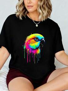 Parrot Lovers T-Shirt Conure Sun Colorful Art Budgie Sun T-Shirt 2026 New Printed T-Shirt For Women, Autumn T-Shirt For Women, Winter T-Shirt, Women's T-Shirt YESU - 黑色 - 查看 1