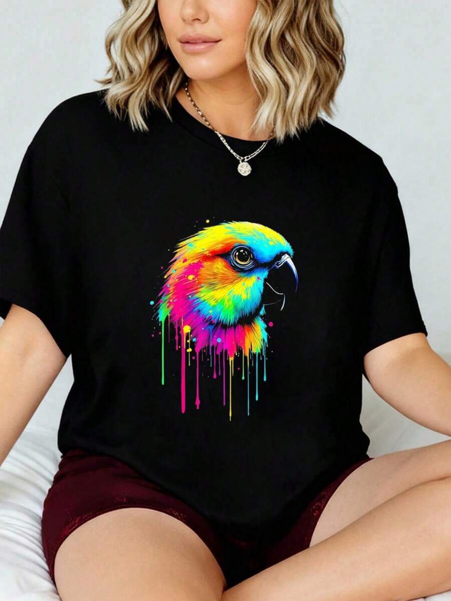 Parrot Lovers T-Shirt Conure Sun Colorful Art Budgie Sun T-Shirt 2026 New Printed T-Shirt For Women, Autumn T-Shirt For Women, Winter T-Shirt, Women's T-Shirt YESU - 黑色 - 查看 1