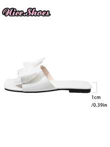 New Summer White Open Toe Bowknot Flat Sandals, Versatile For Street, Beach, And Casual Wear - White - View 10