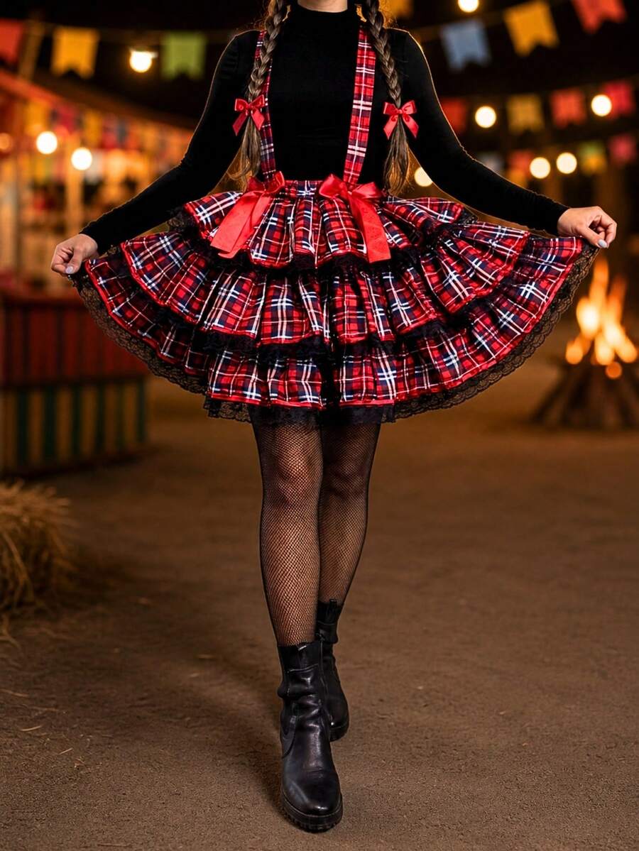 Short Round Skirt Country June Festival Quadrilha Arraiá São João Adult - Chân váy kẻ caro 2 - Xem 1