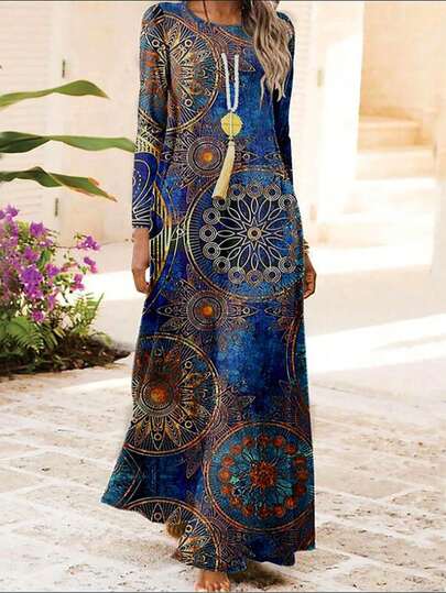 Women's Spring/Summer New Versatile Dress, Elegant Mother's Day Long Sleeve Long Dress