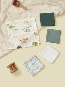 Bộ 5 chiếc yếm ăn cho bé bằng vải cotton mỏng in hình hoa và động vật hoạt hình, khăn ăn, khăn lau nước bọt. - Nhiều màu - Xem 6