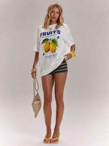 Camisetas estampadas, Camisetas de algodón para mujer, Oferta limitada por tiempo limitado, Nuevos productos de la temporada, Camisetas oversize, Camisetas de mujer con cuello redondo y estampado de letras y limones, Camisetas de manga corta informales y versátiles para uso diario, Camisetas holgadas, Camisetas de limones, Tops informales, Camisetas con estampados gráficos, Tops de vacaciones, Tops de playa, Tops de isla, Tops para exteriores, Tops estilo italiano, Tops blancos, Tops de verano, Conjuntos de verano para mujer, Blusas informales para mujer, Conjuntos de vacaciones para mujer, Conjuntos de fiesta para mujer, Camisetas gráficas para mujer, Conjuntos de playa para mujer 6ZJD - Negro - Ver 3