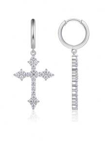 Bông tai bạc 925 đính đá Moissanite, thiết kế hình thánh giá, không gây dị ứng, quà tặng cho Ngày Valentine, Ngày của Mẹ, đám cưới, lễ đính hôn, sinh nhật, kèm hộp quà và giấy chứng nhận. - Bạc - Xem 9