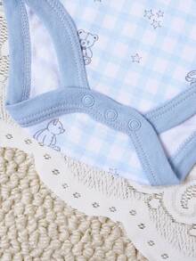 DILAVEL 3 piezas Nuevo conjunto de pelele para bebé niño con estampado de oso, suave y cómodo, para primavera/verano - Celeste - Ver 6