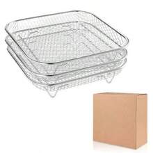 1/3pcs Stainless Steel Air Fryer Rack, Multi-Functional Baking Tray, Stackable Multi-Layer 304 Stainless Steel Silver Multipurpose Dehydrator Rack, Suitable For Air Fryer, Oven, Microwave, Steamer, Reusable - Grilling Net - View 9