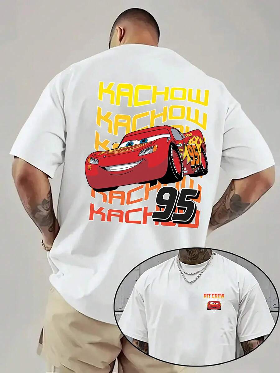 Licensed By Disney, Cars Animation-Lightning McQueen Series Prints, Comfortable Casual Men's Crewneck Hoodies, Everyday Comfortable Wear With Street Fashion , Essential For Disney Fans - 白色 - 查看 1