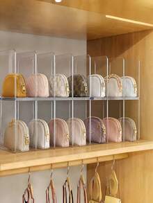 1pc/2pcs/4pcs Optional Quantity Transparent Bag Storage Organizer, Suitable For Bedroom, Bathroom, Office Closet Divider, Practical Bookshelf Divider, L-Shaped Storage Rack, Space-Saving Storage Rack, Car Organizer, Storage Box, Drawer Organizer, Transparent 4-Grid Organizer Only Suitable For Small Handbags Note: This Product Is Only Suitable For Storing Small Handheld Bags And Coin Purses (Storage Rack Interval Width 2.64inch) - Clear - View 2