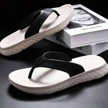 2026 Nuevas chanclas con suela gruesa para hombres, sandalias casuales de verano antideslizantes, antiolor, de suela suave y duradera, cómodas para uso en exteriores, adecuadas para adolescentes, playa y hogar - Blanco y Negro - Ver 2