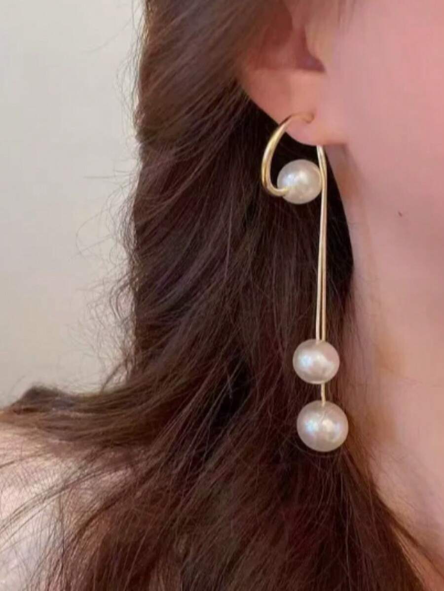 1 par de pendientes con borlas de perlas, adecuados para uso diario - Multicolor - Ver 1