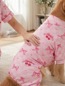 Bộ đồ ngủ mùa hè cho chó và chủ, kiểm soát rụng lông - Bộ đồ liền thân thoáng khí, co giãn cao, che phủ toàn thân, chống liếm và chống côn trùng cho chó cỡ vừa và lớn, quần áo cho chó in họa tiết toàn thân - Họa tiết nơ và quả anh đào dễ thương - Nhiều màu - Xem 10