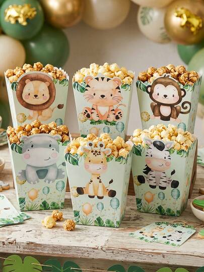 6pcs Jungle Animal Popcorn Boxes,Jungle Animal Theme Baby Shower Party Food Box,French Fries Box,Popcorn Cups,Treat Boxes,Gift Wrapping Gift Box,Baby Shower Party Supplies,Jungle Animals Birthday Party Decoration,Baby Shower Decor,Gender Reveal Party Decor,Wild One Birthday Party Decor,Jungle Animal Party Decor,Disposable Food Containers,Popcorn Buckets,Birthday Party Supplies