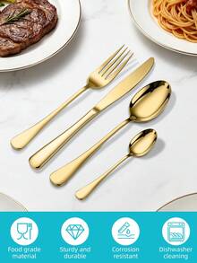 24pcs Stainless Steel Cutlery Set, Minimalist Style Tableware Set, Suitable For Kitchen, Hotel, Christmas Gift - - - View 4