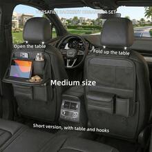 Bolsa de almacenamiento para respaldo de asiento de automóvil de cuero PU con bandeja/escritorio plegable, organizador multibolsillo para el respaldo del asiento con soporte para tableta/computadora portátil y portavasos, protector de respaldo de asiento universal, adecuado para SUV y sedán, accesorio de viaje para automóvil, regalo - Múltiples estilos - Ver 9