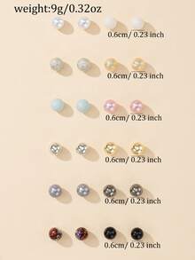 12 Pairs Assorted Cute Minimalist Round Resin Ball Stud Earrings Set, Suitable For Daily Casual Wear And Holiday Gifts - Multicolor - View 4