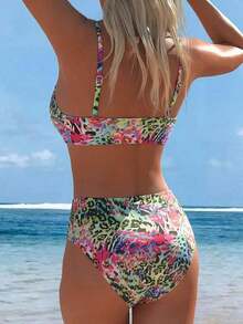Swim Vcay Conjunto de Bikini Bandeau con Estampado de Cebra para Mujer, 2 Piezas/Set, Verano - Multicolor 3 - Ver 5