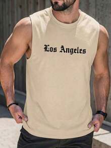 Camiseta de manga corta con cuello redondo y diseño sencillo para hombres - Caqui - Ver 2