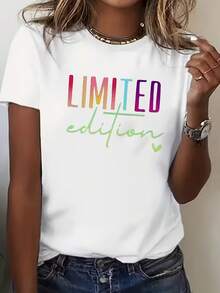 Camiseta de Manga Corta de Edición Limitada para Mujer, con Cuello Redondo Cómodo, Ideal para Vacaciones Informales, Ajuste Ligeramente Holgado, Camiseta Casual Y para Mujer - Blanco - Ver 6