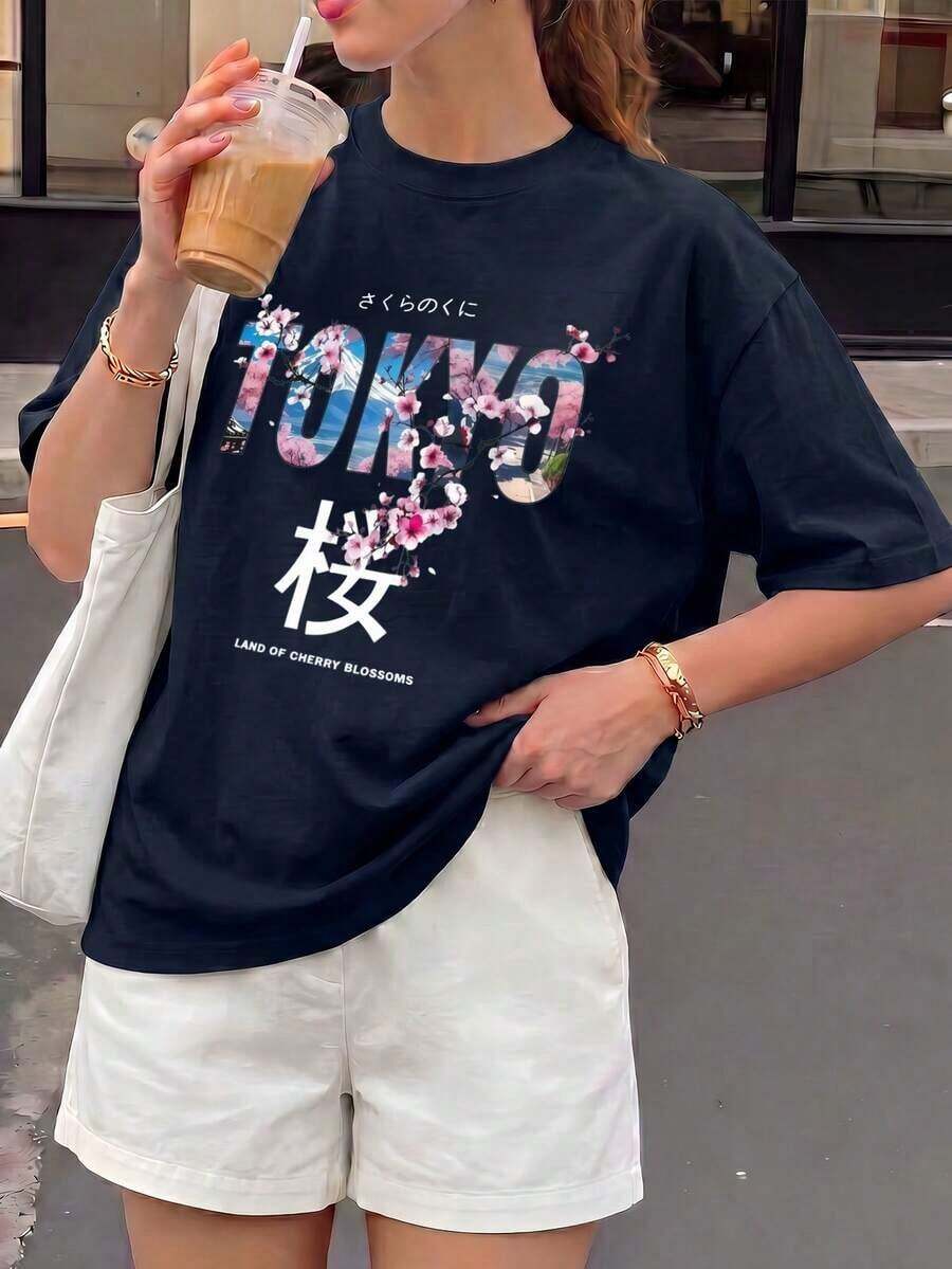 short-sleeveCamiseta de mujer estampada de manga corta para verano, tela de poliéster, estilo multifuncional, corte regular, peso 180 gramos, 1 unidad.100% Cotton - Azul - Ver 1