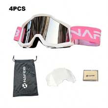 Ski & Motorcycle Riding Goggles Set, Unisex, Anti-Fog & UV Protection, Adjustable Strap, With Cleaning Cloth + Storage Pouch, Outdoor Sports Goggles - 套裝(護目鏡+收納袋+鏡片清潔布) - 查看 14