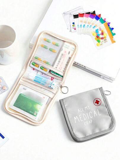 "All My Medical Crap" Print First Aid Pouch, 6 Colors Portable Medical Organizer Bag, Mini Travel Medicine Storage Pouch For Pills, Vitamins & First Aid Supplies, Lightweight Waterproof Toiletry & Medication Bag, Ideal For Daily Carry, Travel, Home, Outdoor & Emergency Use, Suitable For Patients, Nurses, Medical Users & Daily Travelers, Perfect For Nurse Appreciation Week, Birthday & Holiday Gifting, Versatile As Medicine Bag, Pill Organizer, First Aid Kit & Travel Storage Pouch