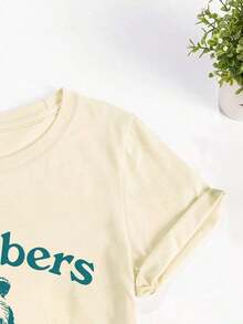 2026Camiseta de manga corta con estampado de mapache para mujer, top casual con cuello redondo, camisetas gráficas para mujer - Albaricoque - Ver 3